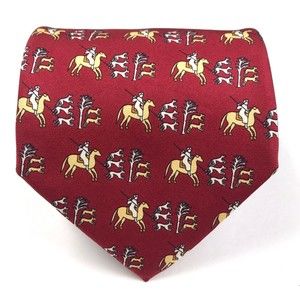 Museo Del Prado 2000 Silk Necktie Horse Hunter Hounds Bulls Equestrian Red Italy
